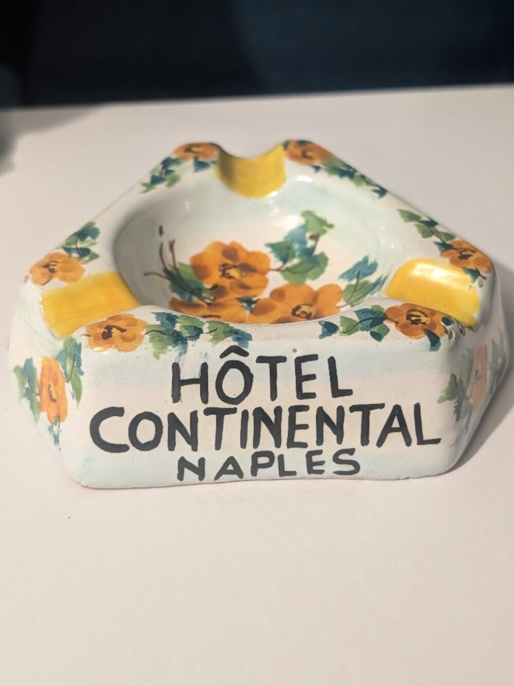 Vintage Italian Hotel Ashtray Hand Painted Ceramiche Stingo Naples Conty Bar